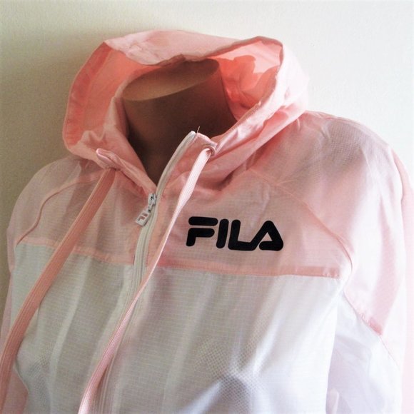FILA USA Breeze Wind Jacket Hooded Windbreaker Pink White Size L Lightweight - Picture 5 of 10